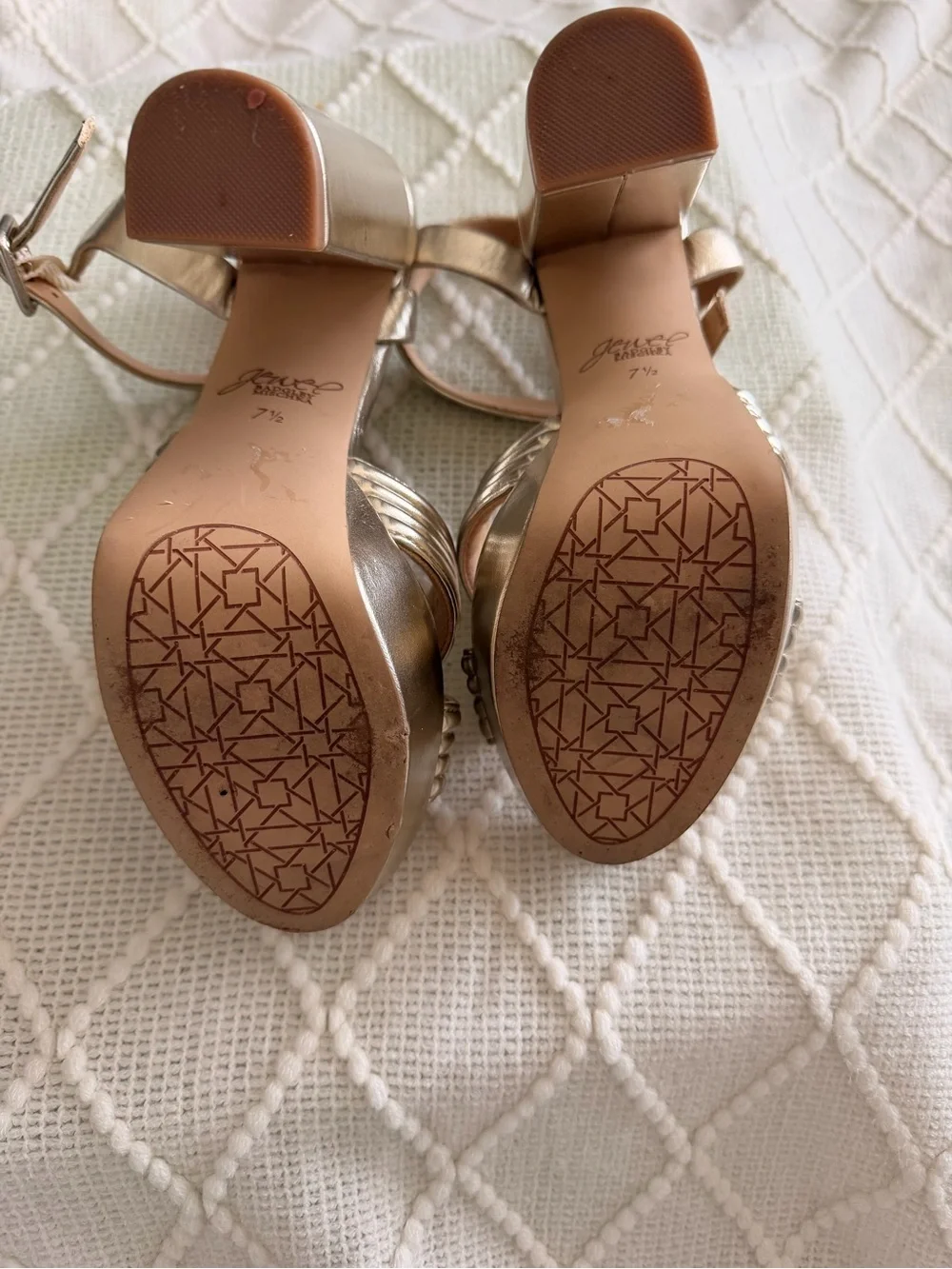 Jewel Badgley Mischka Gold Metallic Platform Block Heel Sandals